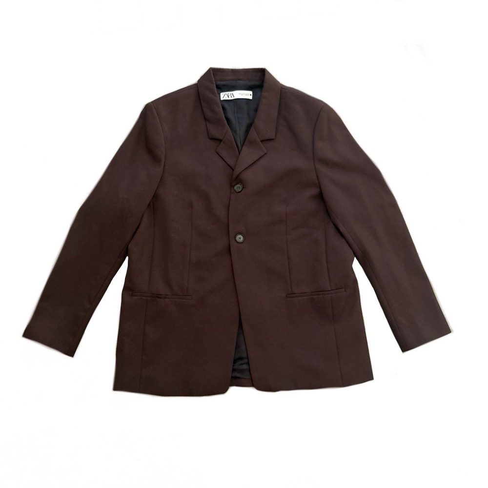 Zara Men Brown Tailored Blazer XL Classic Fit 2 Button Jacket Smart Casual Style